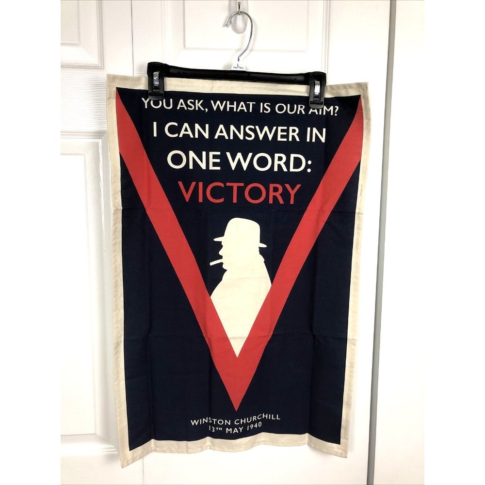 IWM Winston Churchill Victory Souvenir Tea Towel 100% Cotton W/Hanging Tab